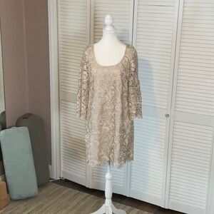 White House Black Market Champagne-colored Lace Dress or Tunic, Size 12